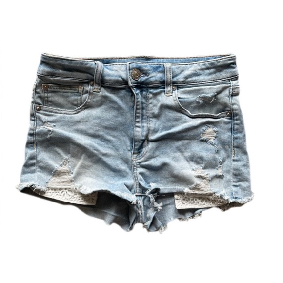 American Eagle Outfitters Light Denim Stretch Distressed Shorts Women’s 8 - Picture 1 of 6